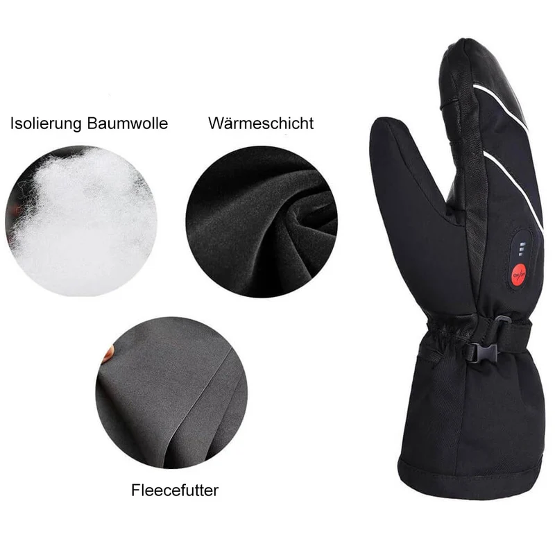 Keepwarming Premium Beheizbare Fäustlinge aus Leder – 7V Wiederaufladbare Ski-Handschuhe für maximale Wärme