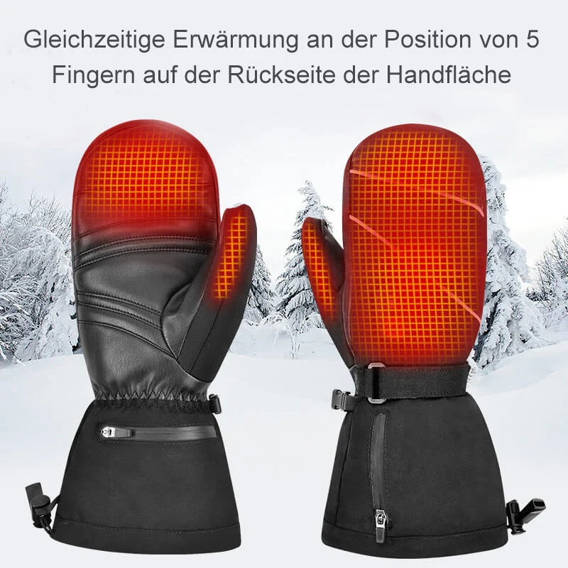 Keepwarming Premium Beheizbare Fäustlinge aus Leder – 7V Wiederaufladbare Ski-Handschuhe für maximale Wärme
