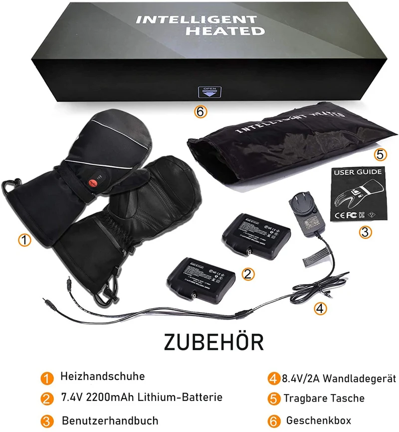Keepwarming Premium Beheizbare Fäustlinge aus Leder – 7V Wiederaufladbare Ski-Handschuhe für maximale Wärme