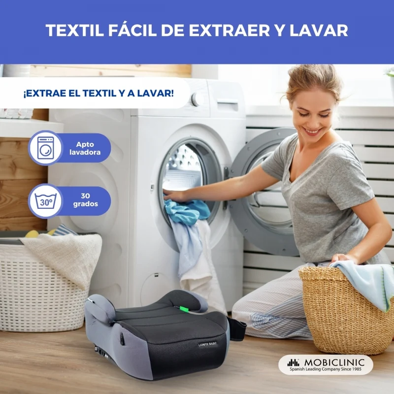 Kindersitzerhöhung | i-Size | 125-150 cm | Verstellbares ISOFIX | abnehmbar | Flaschenhalter | Lionfix Basic | Mobiclinic