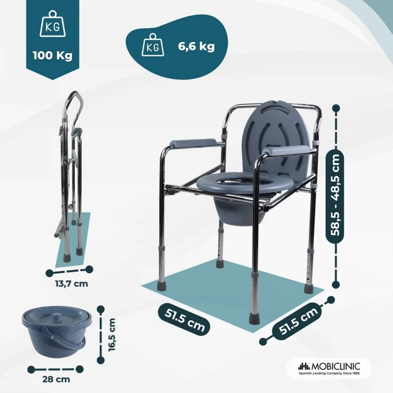 Toilettenstuhl | Mit Bezug | Höhenverstellbar | Verstellbare Armlehnen | Verchromter Stahl | Puente | Mobiclinic