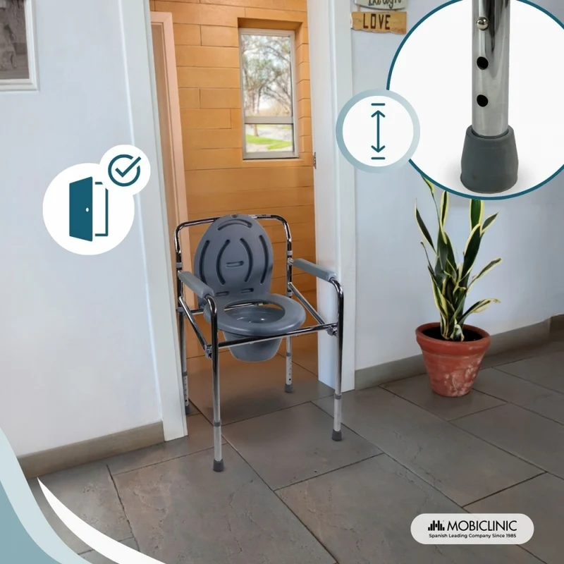 Toilettenstuhl | Mit Bezug | Höhenverstellbar | Verstellbare Armlehnen | Verchromter Stahl | Puente | Mobiclinic