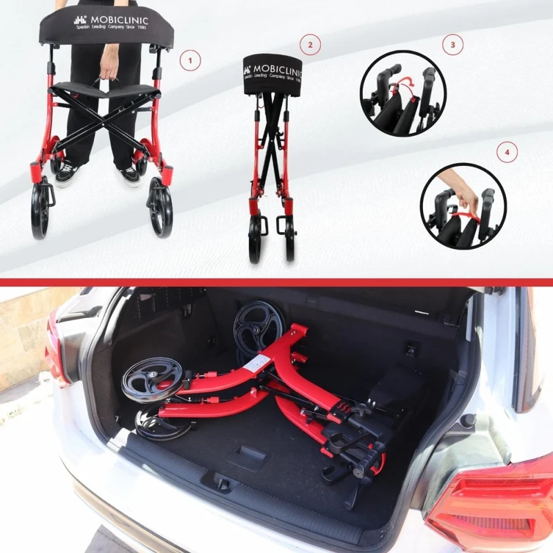 Großer Gehwagen mit vier Rädern | Faltbar | Sitz und Rückenlehne | Vorderkorb | Modern | Invicto X1 | Mobiclinic Pro