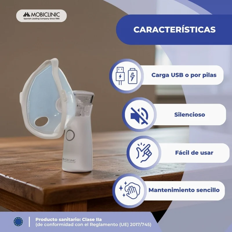 Mesh-Vernebler | Tragbar | 2 Masken + Mundstück | Tragetasche | Kabellos und USB | Nebumobi1 | Mobiclinic