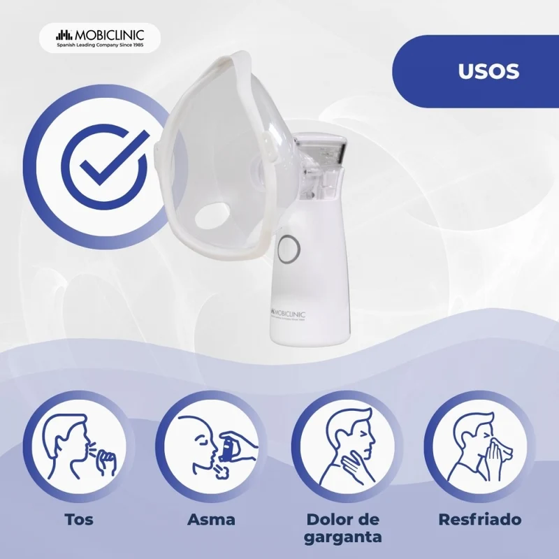 Mesh-Vernebler | Tragbar | 2 Masken + Mundstück | Tragetasche | Kabellos und USB | Nebumobi1 | Mobiclinic