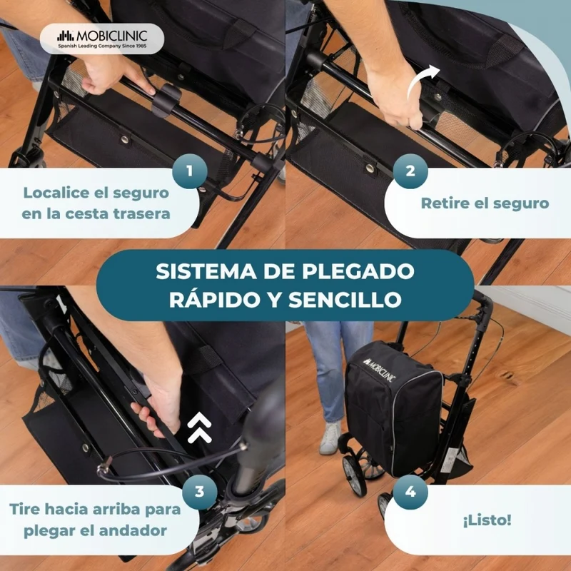Klappbarer Gehwagen | Einkaufswagen | Bremssystem | Höhenverstellbar | Einhebel | XXL-Tasche | Formen | Mobiclinic