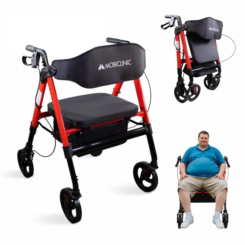 Bariatrischer Gehwagen | Faltbar | Bis zu 204 kg | Verstärktes Aluminium | Bremsen | 360º-Räder | Korb | Madeira | Mobiclinic