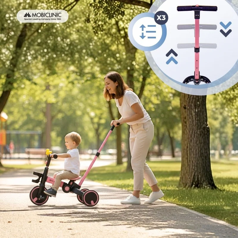 5-in-1 Dreirad | Umbaubar | Verstellbar | Max. 25 kg | Leichtgewicht | 1,5–5 Jahre | Rosa | Chase | Mobiclinic