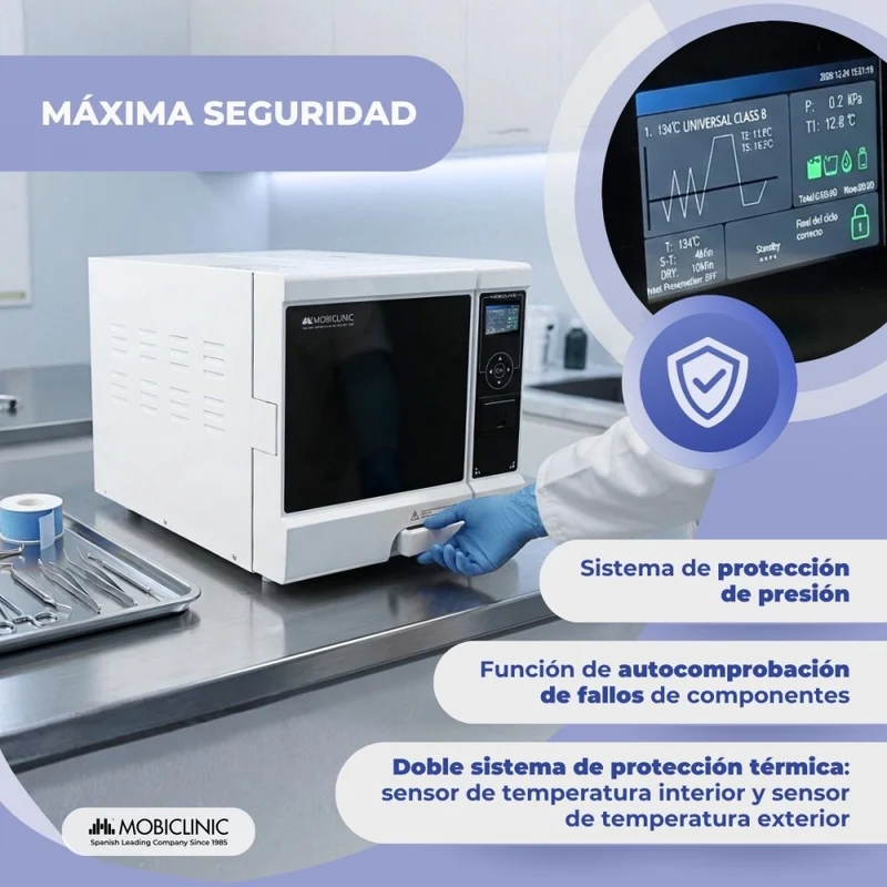 Autoklav Klasse B, 8 l | 99 % Desinfektion | LCD-Display | Drucker und USB | Programmierbare Zyklen | Mobiclave | Mobiclinic