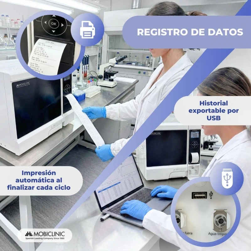 Autoklav Klasse B, 8 l | 99 % Desinfektion | LCD-Display | Drucker und USB | Programmierbare Zyklen | Mobiclave | Mobiclinic