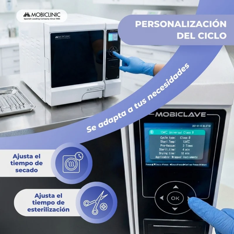 Autoklav der Klasse B, 12L | 99 % Desinfektion | Display | Drucker und USB | Programmierbare Zyklen | Mobiclave | Mobiclinic