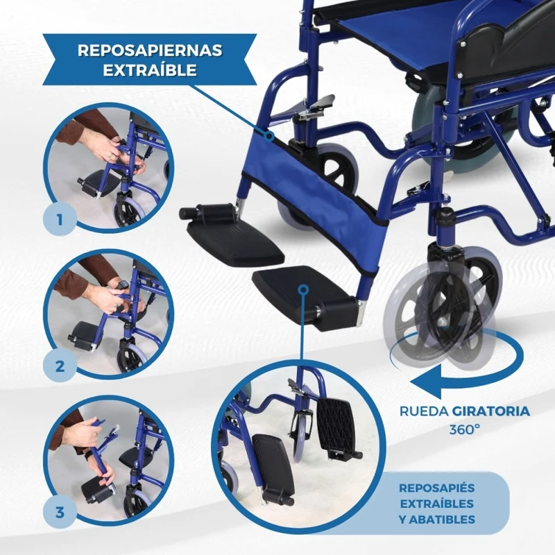 Rollstuhl | Premium | Faltbar | Abnehmbare Armlehnen und Fußstützen | Blau | Maestranza | Mobiclinic