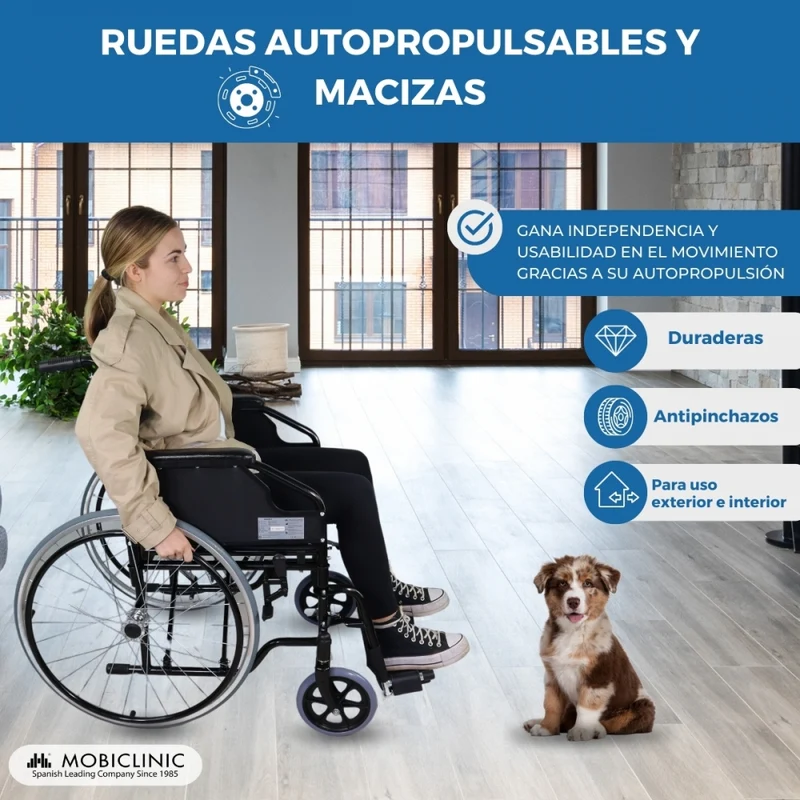 Standard Rollstuhl | Faltbar | Große Räder | Stahl | Orthopädisch | Leichtgewichtig | Schwarz | Catedral | Mobiclinic