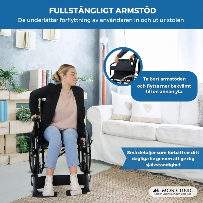 Standard Rollstuhl | Faltbar | Große Räder | Stahl | Orthopädisch | Leichtgewichtig | Schwarz | Catedral | Mobiclinic