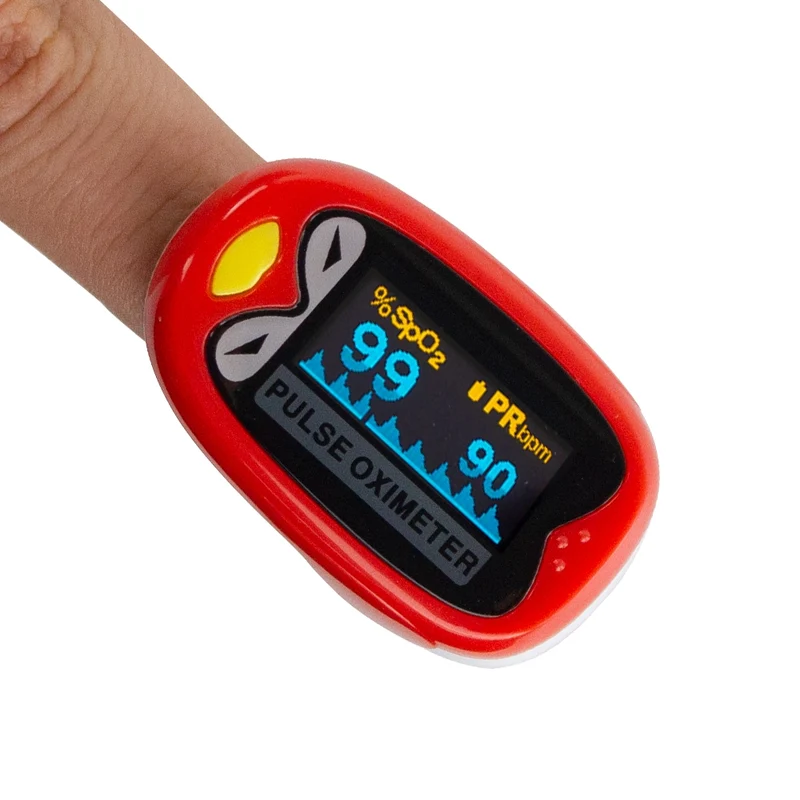 Pulsoximeter Kinder | Plethysmographische Welle | Lustiges Vogeldesign | Sicher und zuverlässig | Mobiclinic