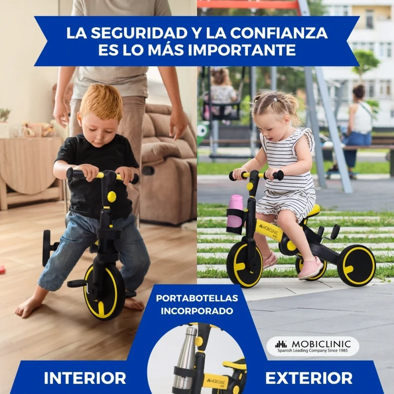 5 in 1 Dreirad | Evolutionär | Verstellbarer Sitzlenker | Max 25kg | Leicht | 1 Jahr und 5 Jahre | Gelb | Chase | Mobiclinic