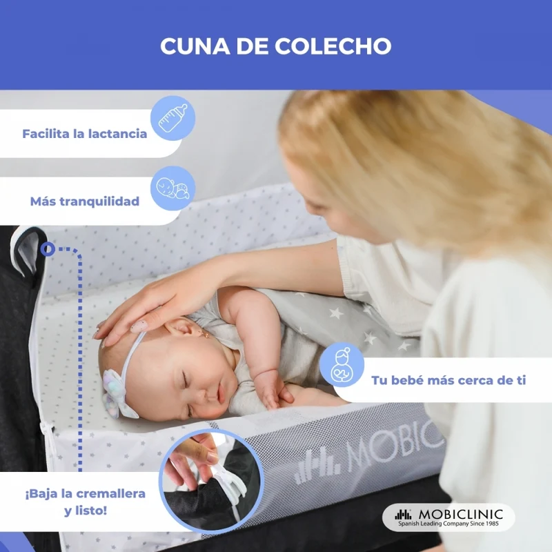 3in1 Kinderbett | Beistellbett |Wippe |3fach höhenverstellbar|Moskitonetz und Korb |Mit Matratze |360ºRäder | Night|Mobiclinic