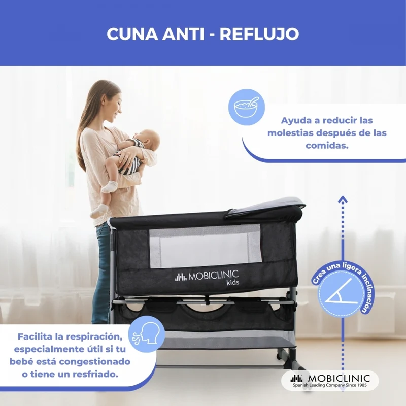 3in1 Kinderbett | Beistellbett |Wippe |3fach höhenverstellbar|Moskitonetz und Korb |Mit Matratze |360ºRäder | Night|Mobiclinic