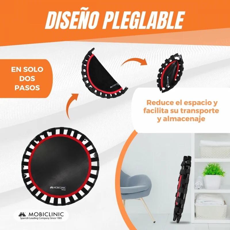 Rundes Fitness-Trampolin |Faltbar |Max. 150 kg |Verstellbare Armlehne |Abnehmbar | 101x101x118cm |Kangumobi |Mobiclinic