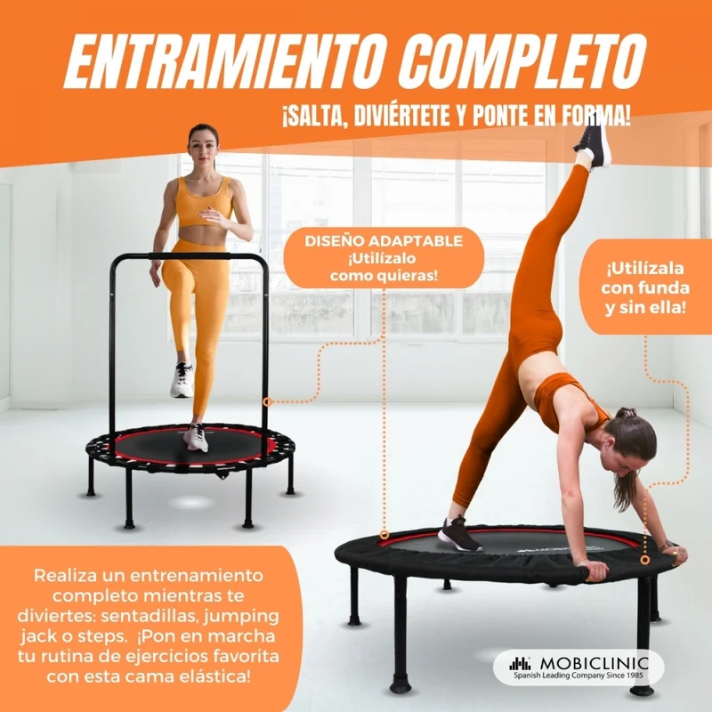 Rundes Fitness-Trampolin |Faltbar |Max. 150 kg |Verstellbare Armlehne |Abnehmbar | 101x101x118cm |Kangumobi |Mobiclinic