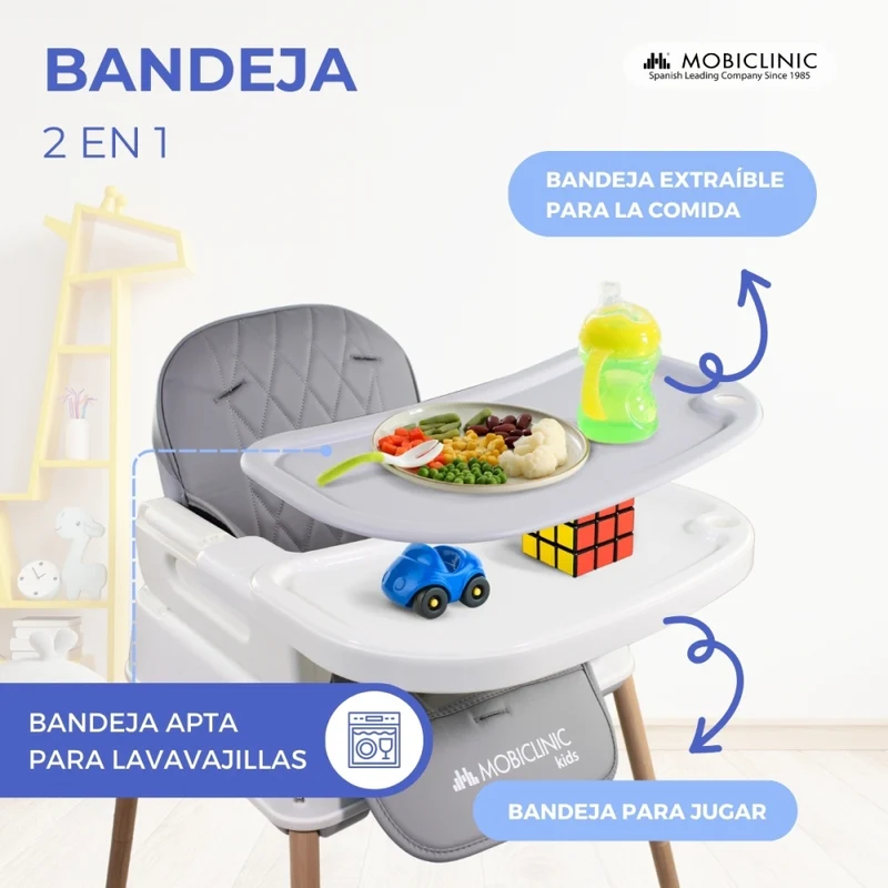 Babyhochstuhl | Evolutionär | Faltbar | 3 in 1 | Verstellbares Tablett | Sicherheitsgurte | Reisen | Spiel | Kiara | Mobiclinic