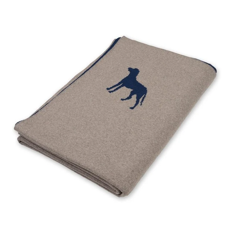 Decke 140x180cm Dogs, beige/dunkelblau