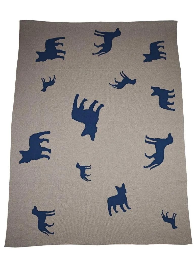 Decke 140x180cm Dogs, beige/dunkelblau