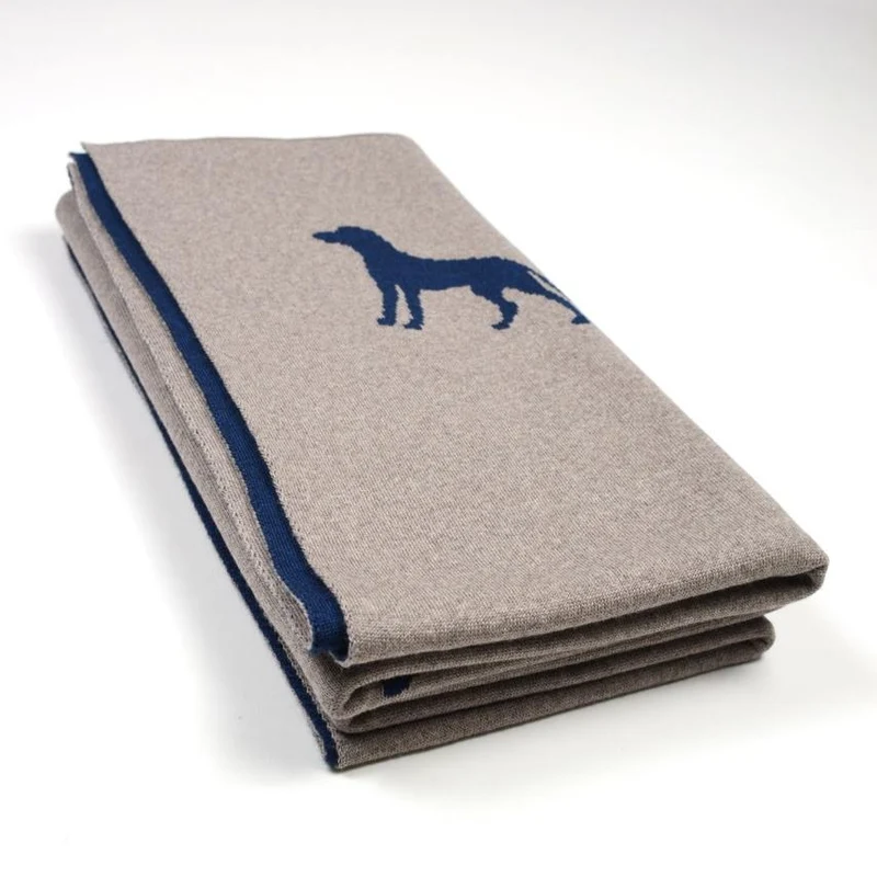 Decke 140x180cm Dogs, beige/dunkelblau