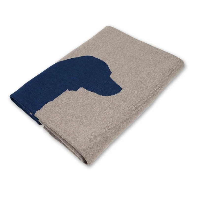 Decke 140x180cm Dog, beige/dunkelblau