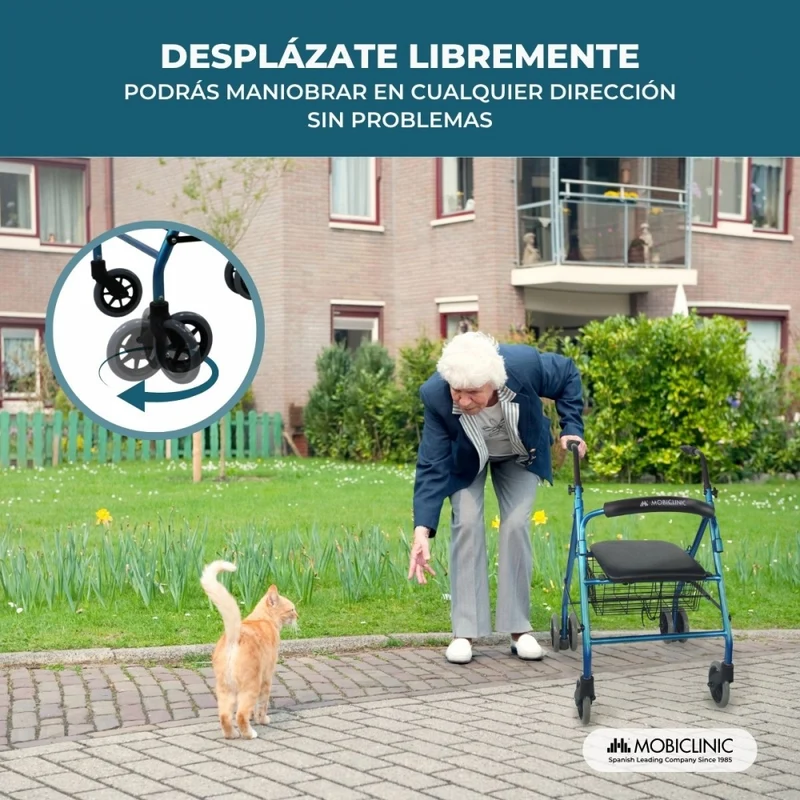 Klappbarer Rollator | Sitz und Rückenlehne | Aluminium | Korb | Für ältere Menschen | Blau | Modell: Prado | Mobiclinic