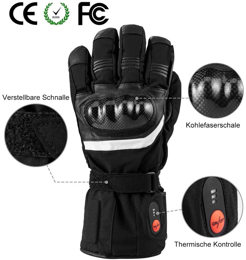 Savior Beheizte Handschuhe – Premium Leder – Motorrad & Skifahren – 7.4V Akku – Wind- & Wasserdicht