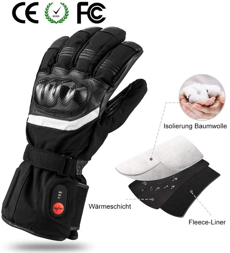 Savior Beheizte Handschuhe – Premium Leder – Motorrad & Skifahren – 7.4V Akku – Wind- & Wasserdicht