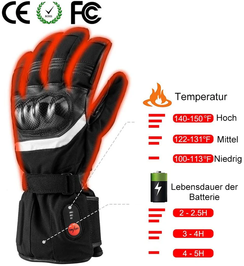 Savior Beheizte Handschuhe – Premium Leder – Motorrad & Skifahren – 7.4V Akku – Wind- & Wasserdicht