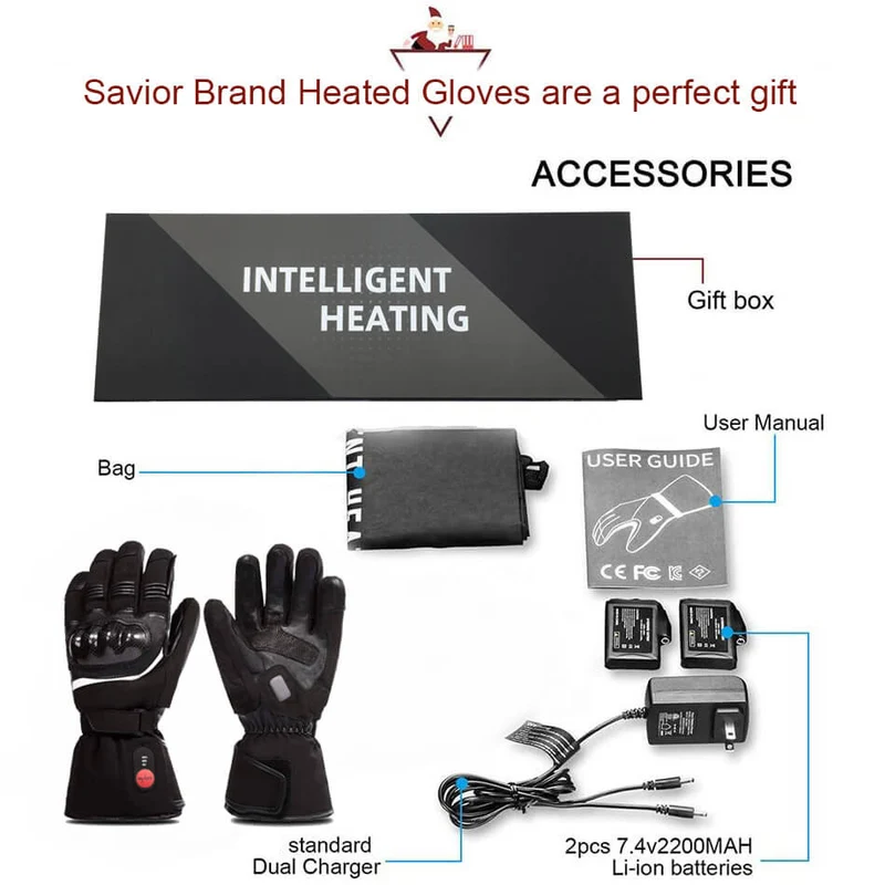 Savior Beheizte Handschuhe – Premium Leder – Motorrad & Skifahren – 7.4V Akku – Wind- & Wasserdicht