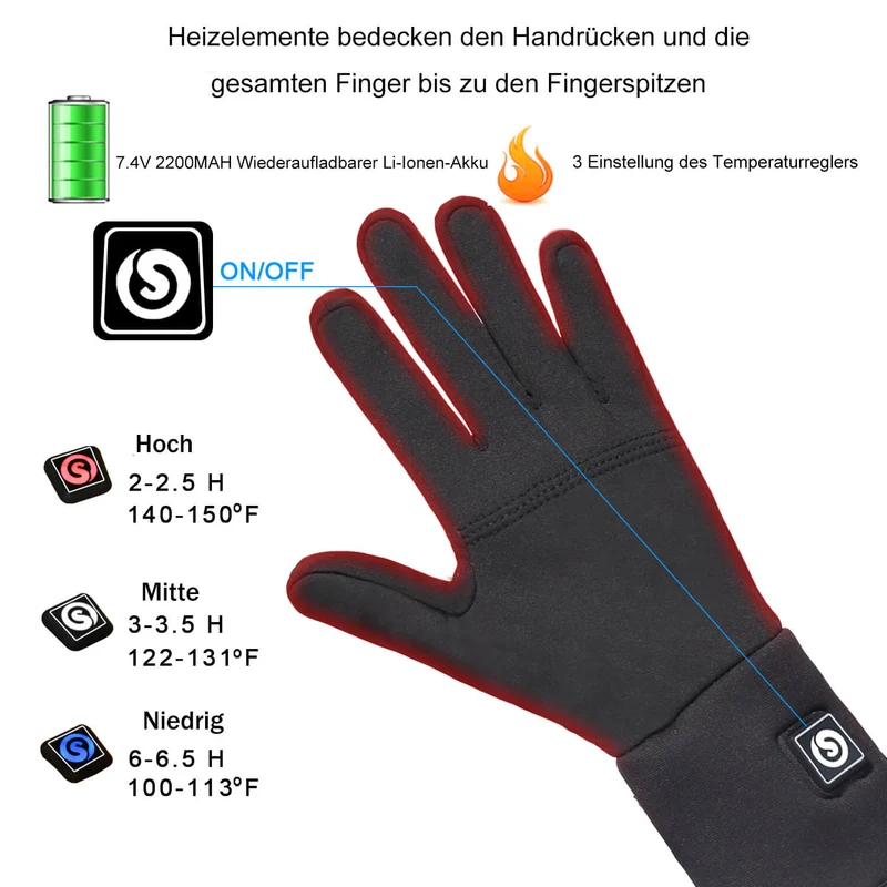 Savior Beheizbare Unterziehhandschuhe – Dünne Heizhandschuhe mit Touchscreen für Damen & Herren