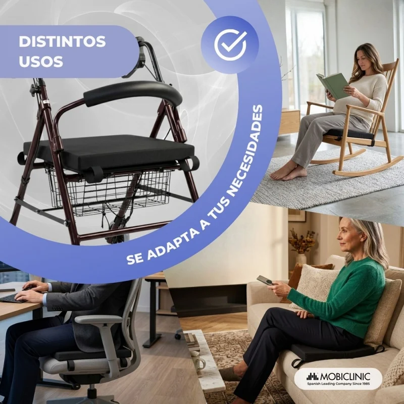 Anti-Dekubitus-Kissen Rollator | Kompatibel mit meisten Rollatoren | Viskoelastisch | Waschbar | 4 Klettverschlüsse | Mobiclinic
