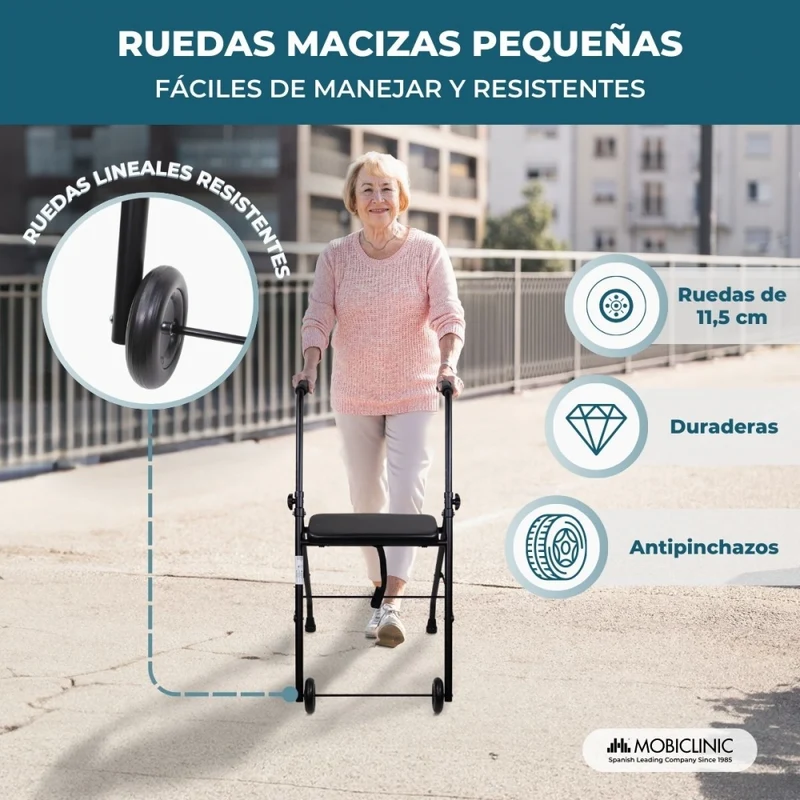 Rollator für Senioren | Faltbar | Sitz | 2 Räder | Mattschwarz | Emérita | Mobiclinic