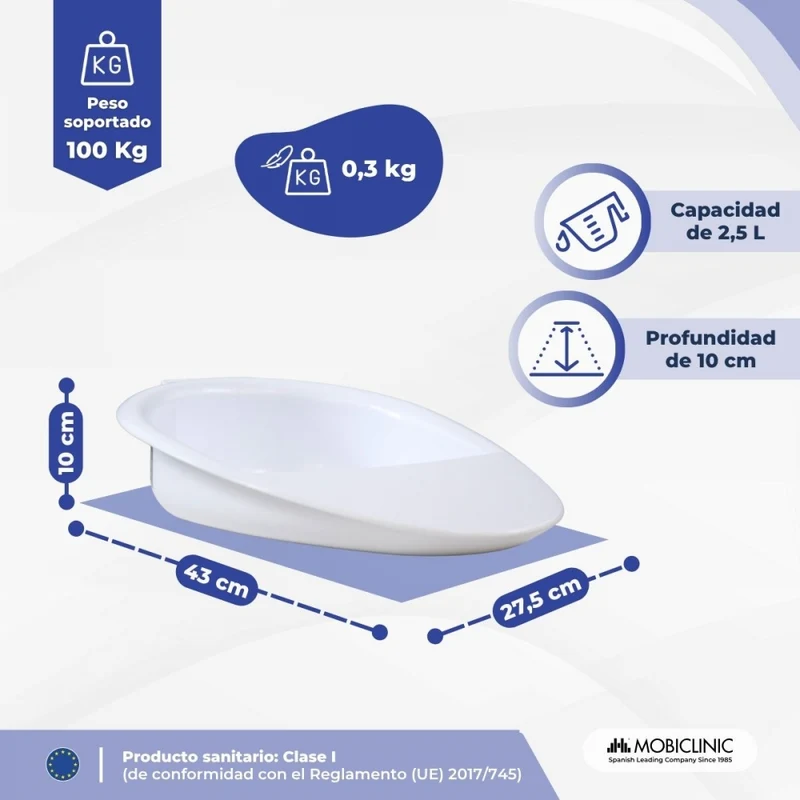 Hygienekeil | 2500 ml | Leicht und widerstandsfähig | Anatomisch | Für den häuslichen und klinischen Gebrauch | Mobiclinic