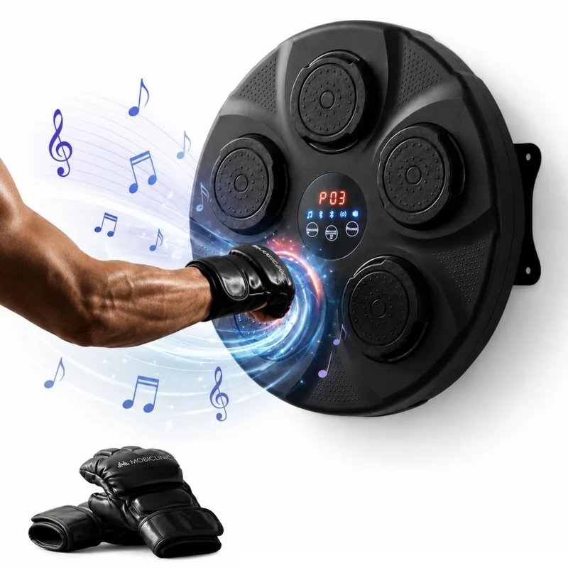 Boxmaschine | 9 Modi und Geschwindigkeiten |Handschuhe | Lichter | LED-Bildschirm und Bluetooth | MusicKangu | Mobiclinic