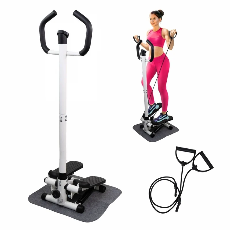 Stepper mit Armen | Einstellbare Intensität | Widerstandsbänder | LCD-Bildschirm | Kompakt | Step-Pro | Mobiclinic