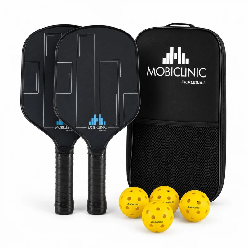 Pickleball-Set | 2 Fiberglasschläger | 4 Bälle | Tragetasche | Rutschfester Griff | Mobiall | Mobiclinic