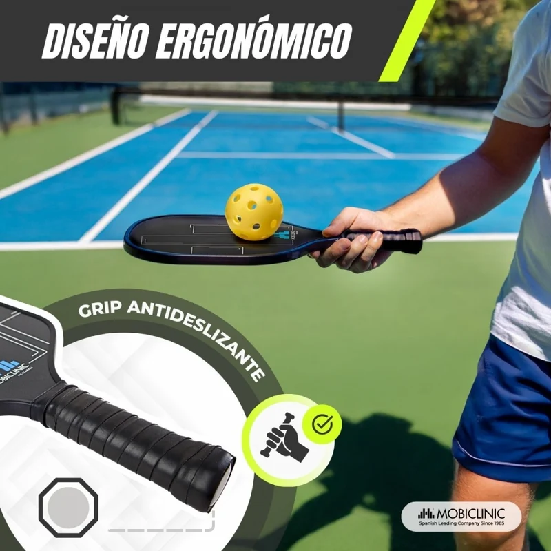 Pickleball-Set | 2 Fiberglasschläger | 4 Bälle | Tragetasche | Rutschfester Griff | Mobiall | Mobiclinic