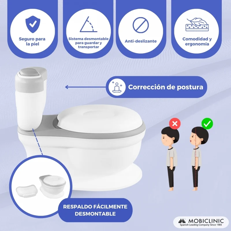Kindertoilette | Mit Sound | Abnehmbarer Eimer | Von 1 bis 6 Jahren | Rutschfest | Grau | ToiKid | Mobiclinic
