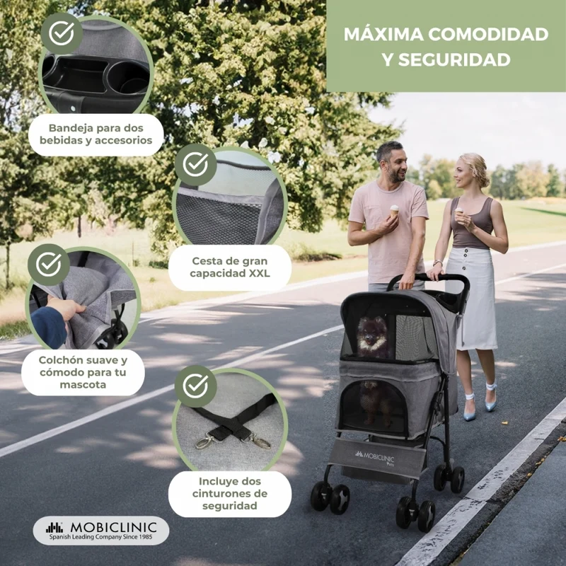 Hundewagen | Faltbar |Räder Bremse und 360º |3 Zugänge | Markise|Aufbewahrungskorb und Getränkehalter |Schwarz |Zuma|Mobiclinic