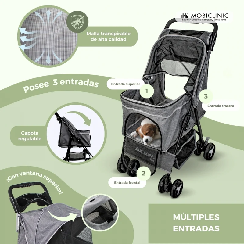Hundewagen | Faltbar |Räder Bremse und 360º |3 Zugänge | Markise|Aufbewahrungskorb und Getränkehalter |Schwarz |Zuma|Mobiclinic