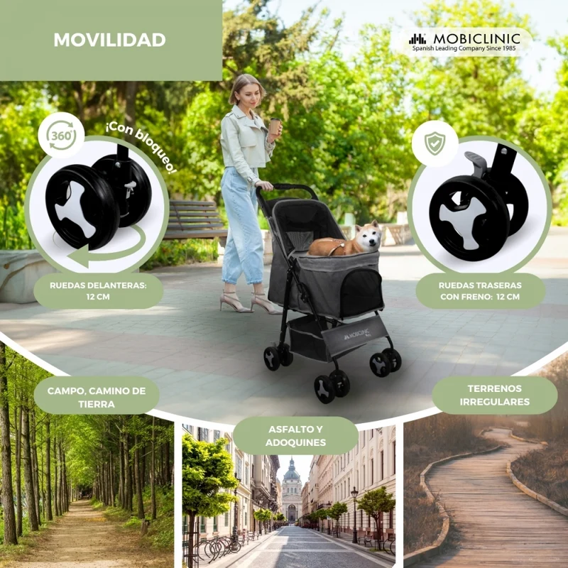 Hundewagen | Faltbar |Räder Bremse und 360º |3 Zugänge | Markise|Aufbewahrungskorb und Getränkehalter |Schwarz |Zuma|Mobiclinic