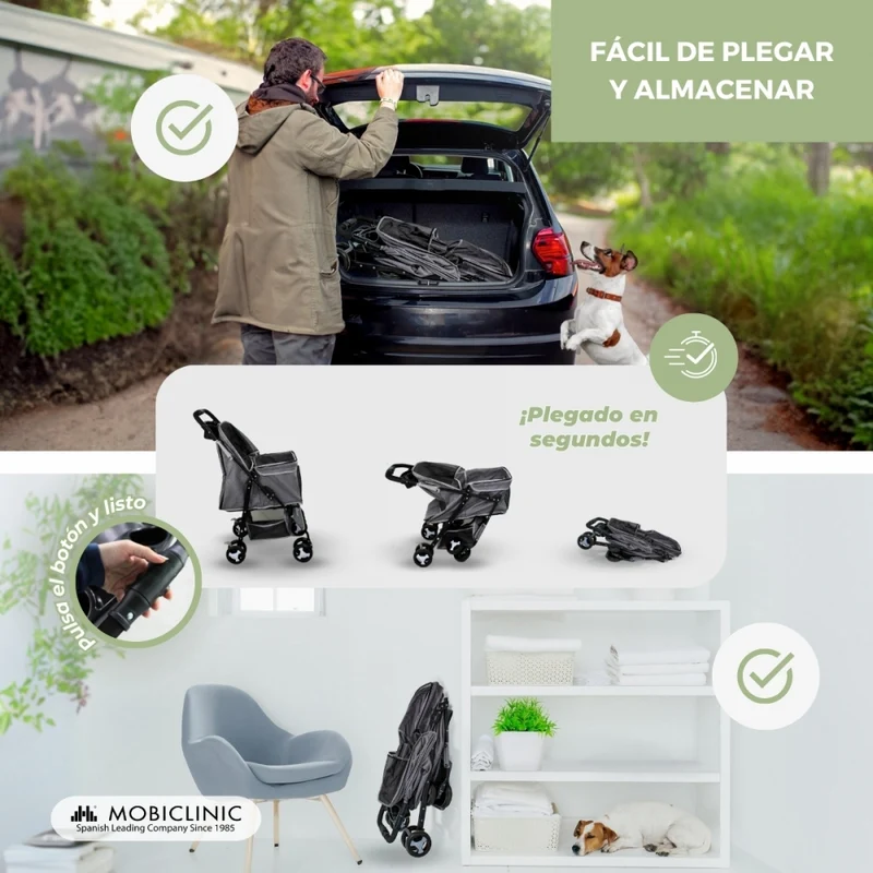 Hundewagen | Faltbar |Räder Bremse und 360º |3 Zugänge | Markise|Aufbewahrungskorb und Getränkehalter |Schwarz |Zuma|Mobiclinic