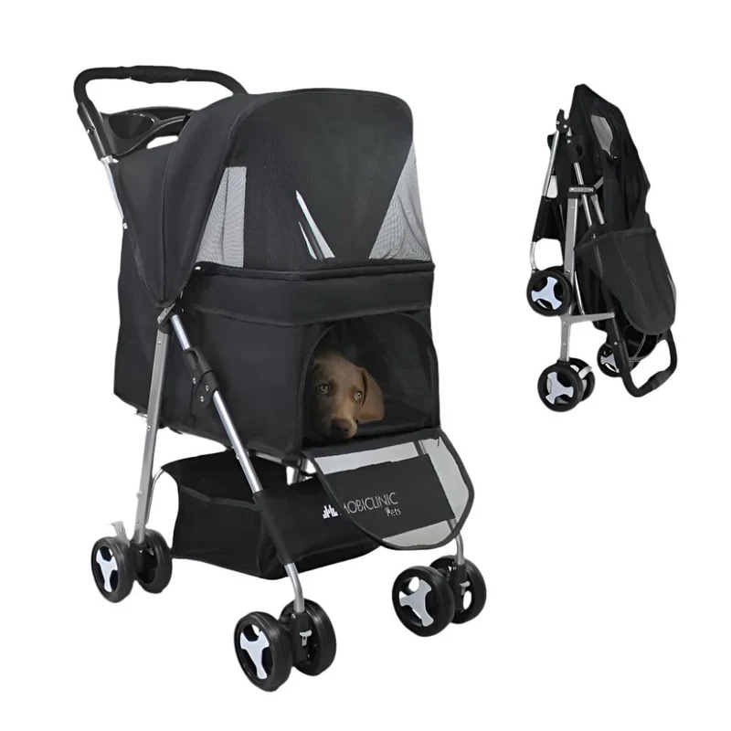 Hundewagen | Faltbar |Räder Bremse und 360º |3 Zugänge | Markise|Aufbewahrungskorb und Getränkehalter |Schwarz |Zuma|Mobiclinic