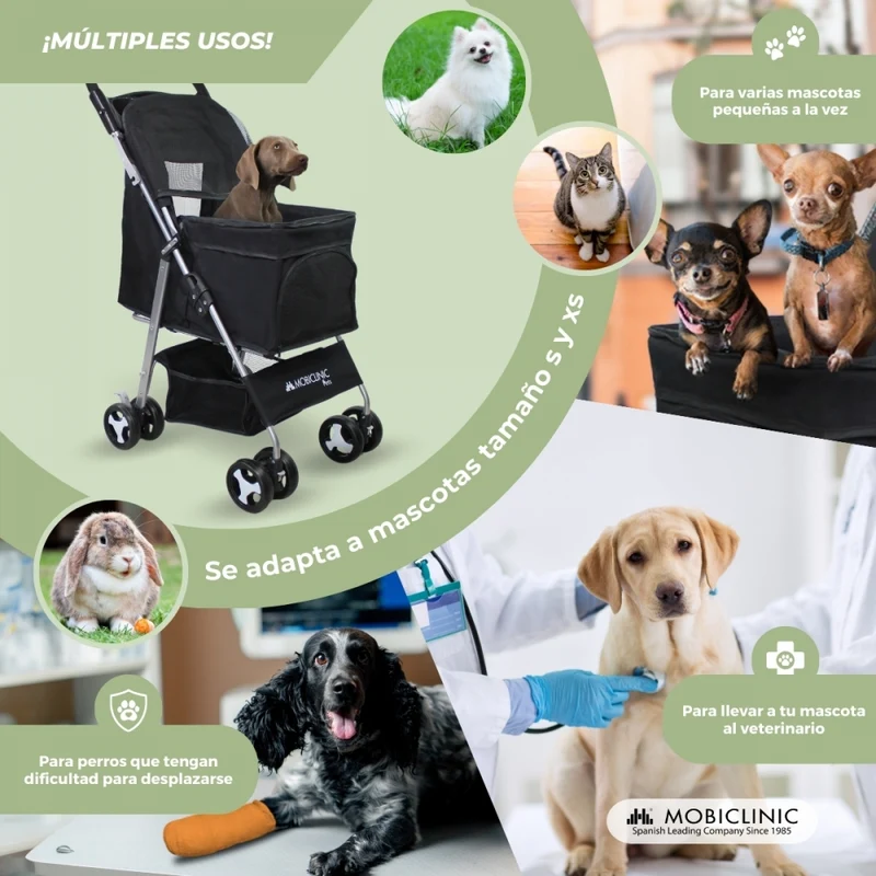 Hundewagen | Faltbar |Räder Bremse und 360º |3 Zugänge | Markise|Aufbewahrungskorb und Getränkehalter |Schwarz |Zuma|Mobiclinic