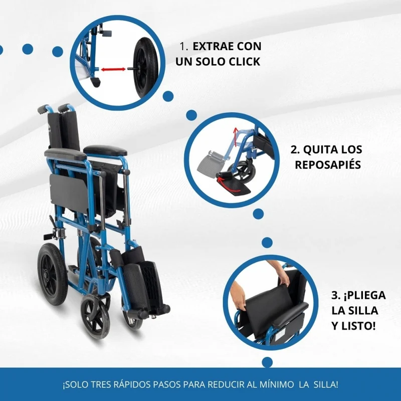 Faltbarer Rollstuhl | Kleine Räder | 46 cm | Blau | Marsella | Mobiclinic